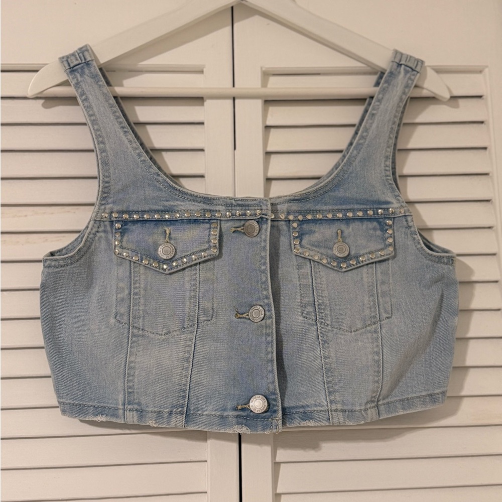SHEIN Light Blue Studded Denim Crop Tank